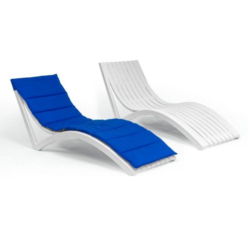 Slim Stacking Pool Lounger White with Pacific Blue Padding Set of 2 ISP0872C-WHI-CPB